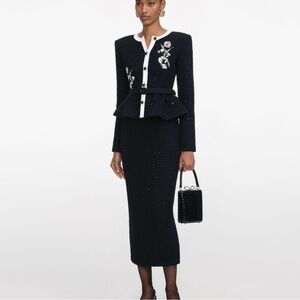 Self-Portrait Black Floral Textured Knit Midi Dress